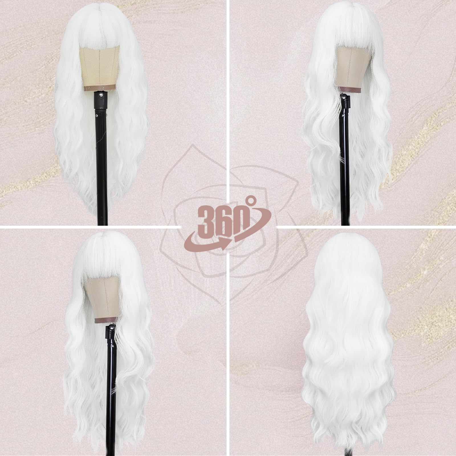 White wig with bangs 20 inch long wavy Amazon.com : BARSDAR Long Wavy White Wig with Bangs - 26  main image 4