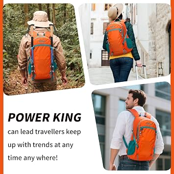 Lightweight Hiking Backpack, 30L Women/Men Waterproof Travel Rucksack Bag with Rain Cover, Outdoor Small Foldable Daypack for Student, Fit for 15.6 inch Laptop (Orange, 30l)