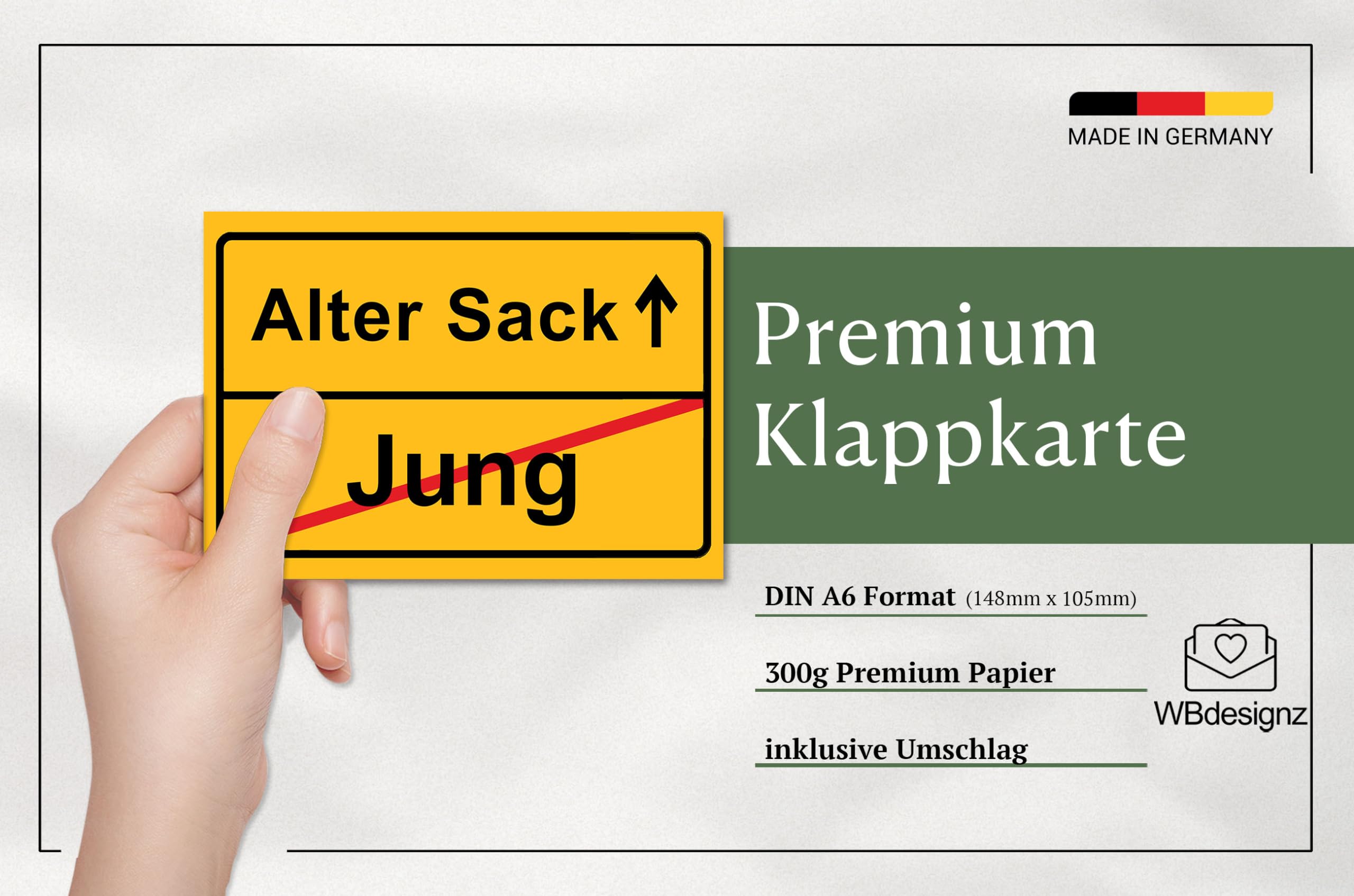 WBdesignz Lustige Geburtstagskarte "Alter Sack" - DIN A6, 300g/m² Papier, Mit Umschlag