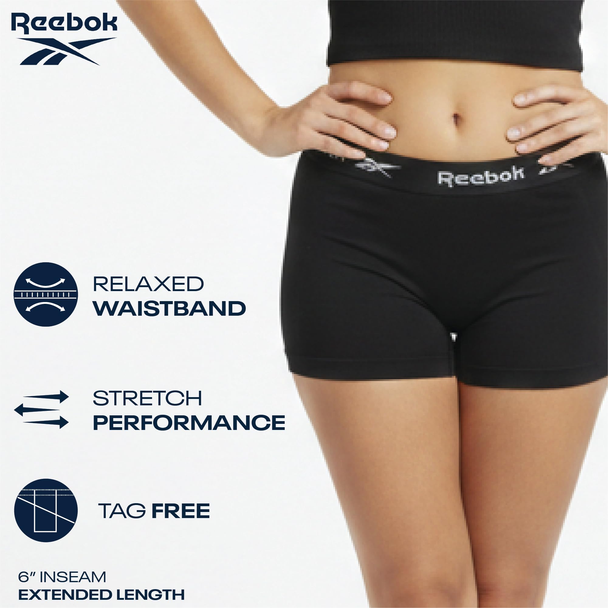 Reebok Damen-Shorts, Unterwäsche – 3er-Pack, nahtlos, lange Beine, Boyshorts für Frauen (S-3X, erhältlich in Übergröße)