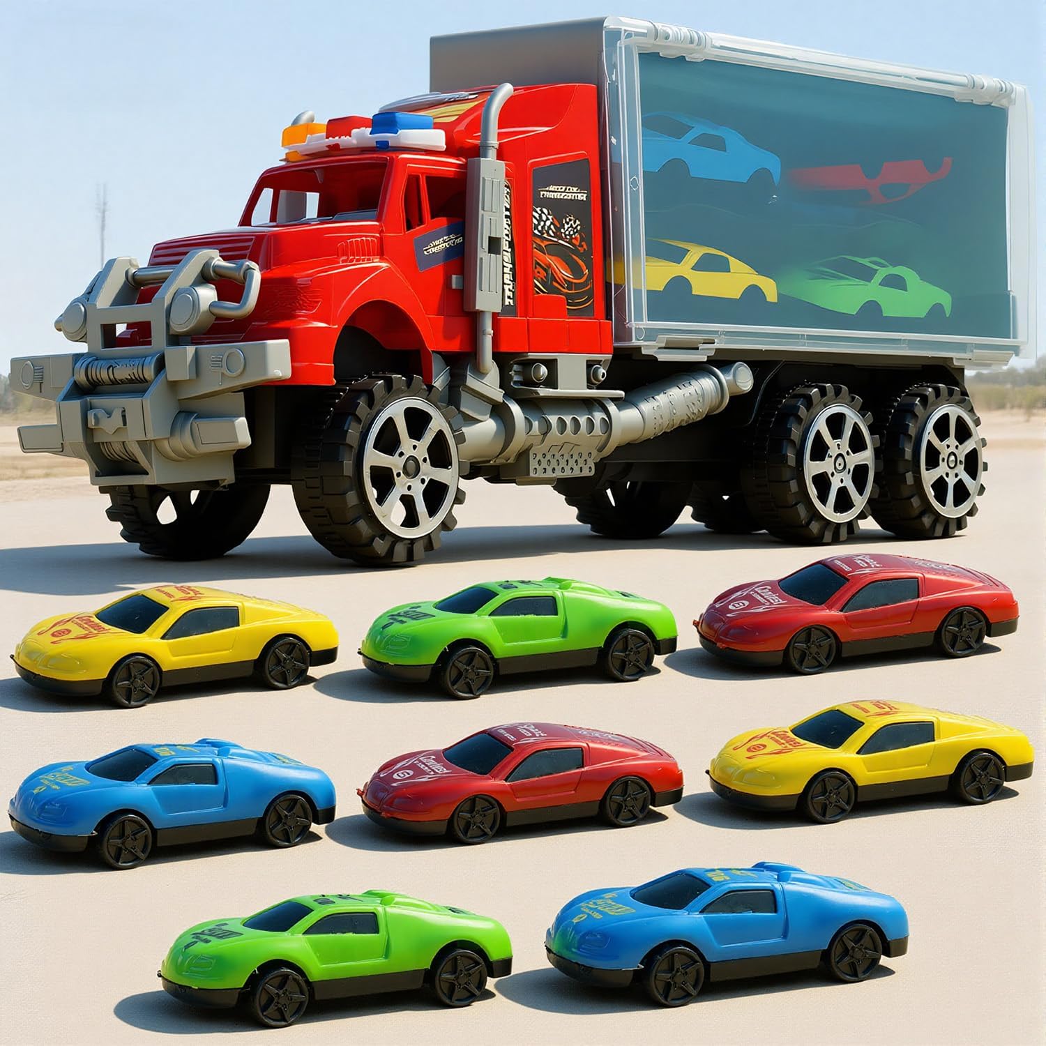 9 in 1 Car Toys for Kids 3-6, Truck with 8 Animal Toys, Birthday Gifts for 3 4 5+ Year Old Boy, Transport Carrier Truck for Toddlers 3-6 Years,Travel,Xmas Gift