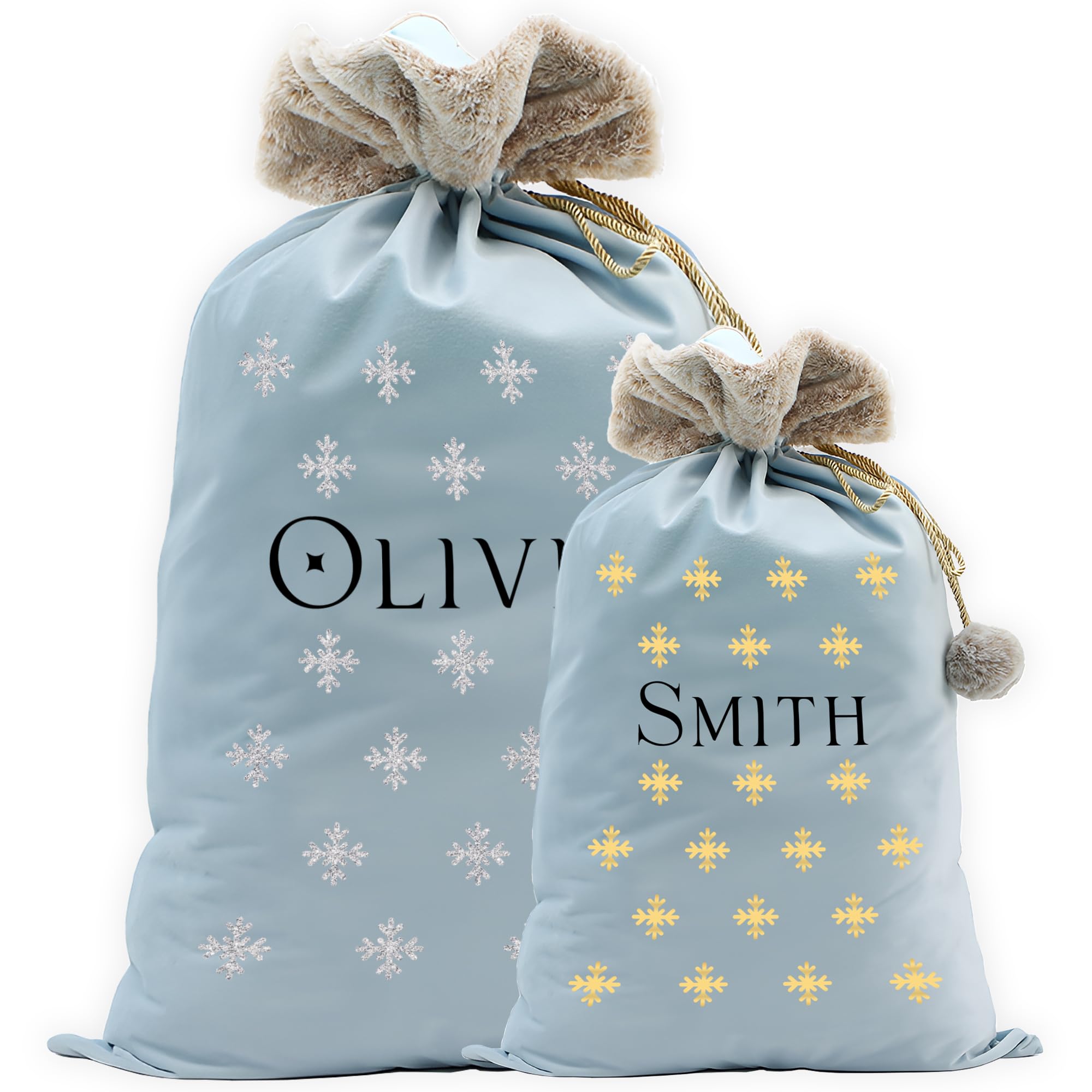 Print Maniacs Women's Baby Blue - Snow Flakes Personalised Xmas Gifts For Personalised Santa Sacks Adults, Customised Santa Sacks, Velvet With Fur Stocking, Santa Sacks With Name, Personalised Christmas Stocking Gifts