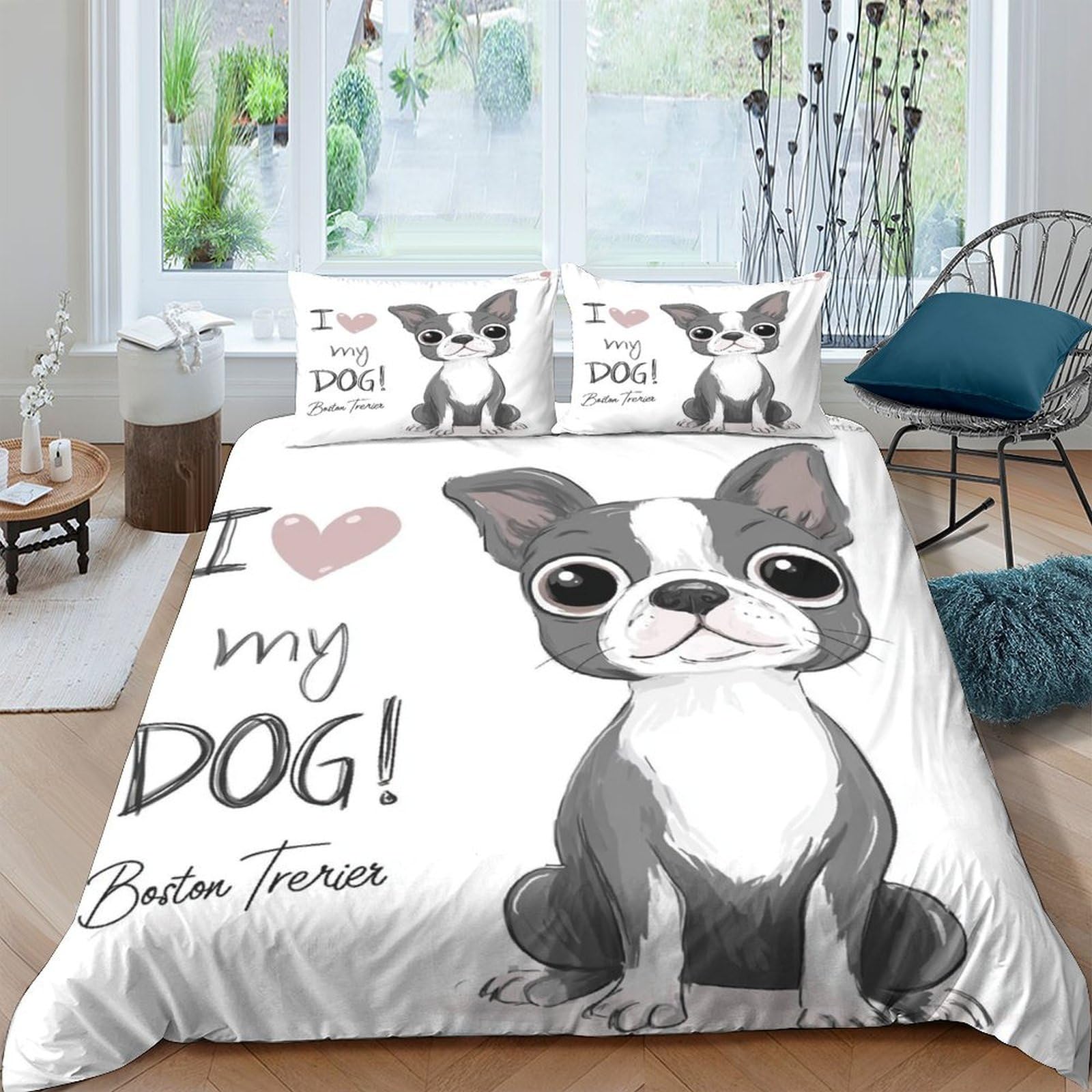 Ctjqhvkz Style-4 3D Printed Cartoon Boston Terrier Fitted Sheet Microfiber Soft Dog Theme Bed Cover For Bedroom Dorm Mattress Decor Single（135X200cm）