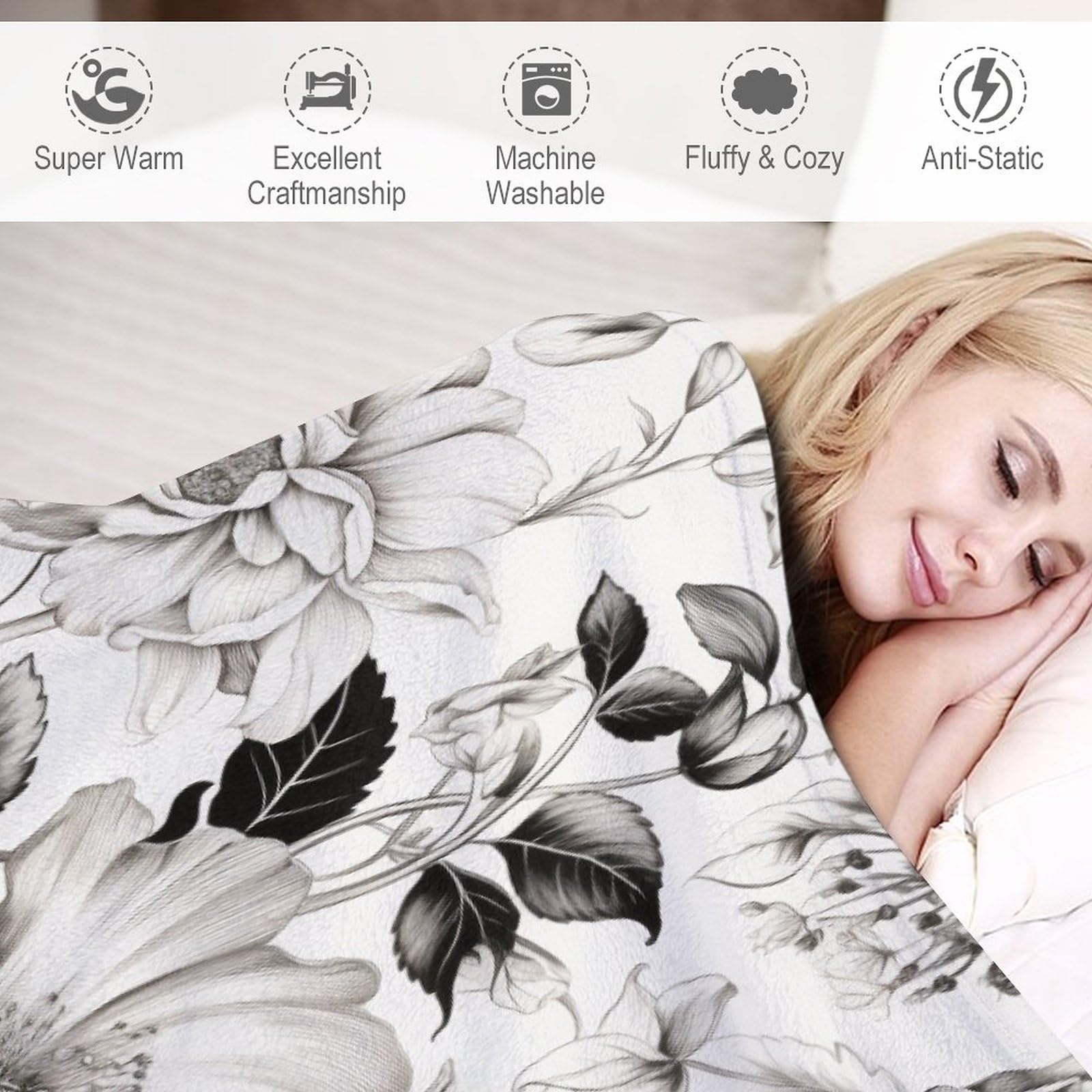 Amazon.com: Blanket Black White Vintage Botanical Floral ToileSoft