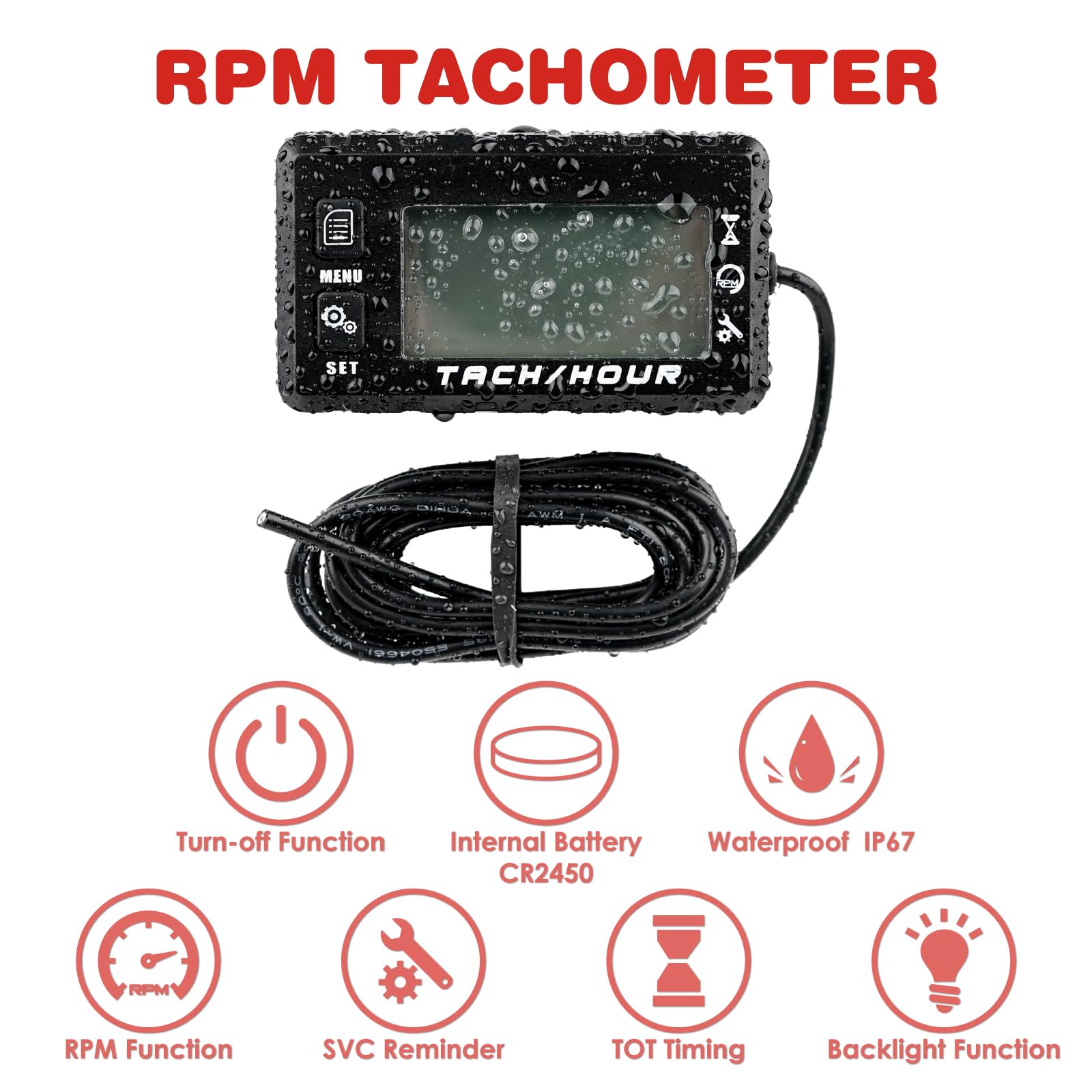 HM058 Compteur d'heures numérique Rappel SVC Fonction Bluetooth Utilisé pour tondeuses à gazon, motos, tracteurs, nettoyeurs haute pression, tronçonneuses, motoneiges et