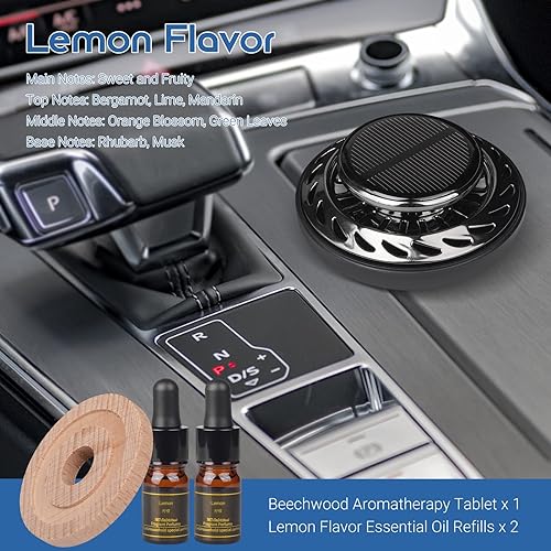 Miniatura 3 de Ambientador para automóvil, difusor de aceite esencial giratorio solar para automóvil con 2 botellas de repuesto de aceite esencial, accesorios de