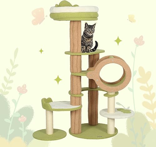 Miniatura 7 de Bonito árbol para gatos de 63 pulgadas, árbol estético para gatos de KAMABOKO con forro polar de peluche, túnel para gatos, muebles únicos para