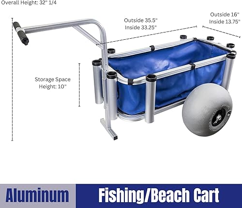 Miniatura 5 de Jeremywell Carro de pesca de aluminio resistente al aire libre/carrito de playa con ruedas grandes para pesca, camping, cesta de 35 x 16 pulgadas,