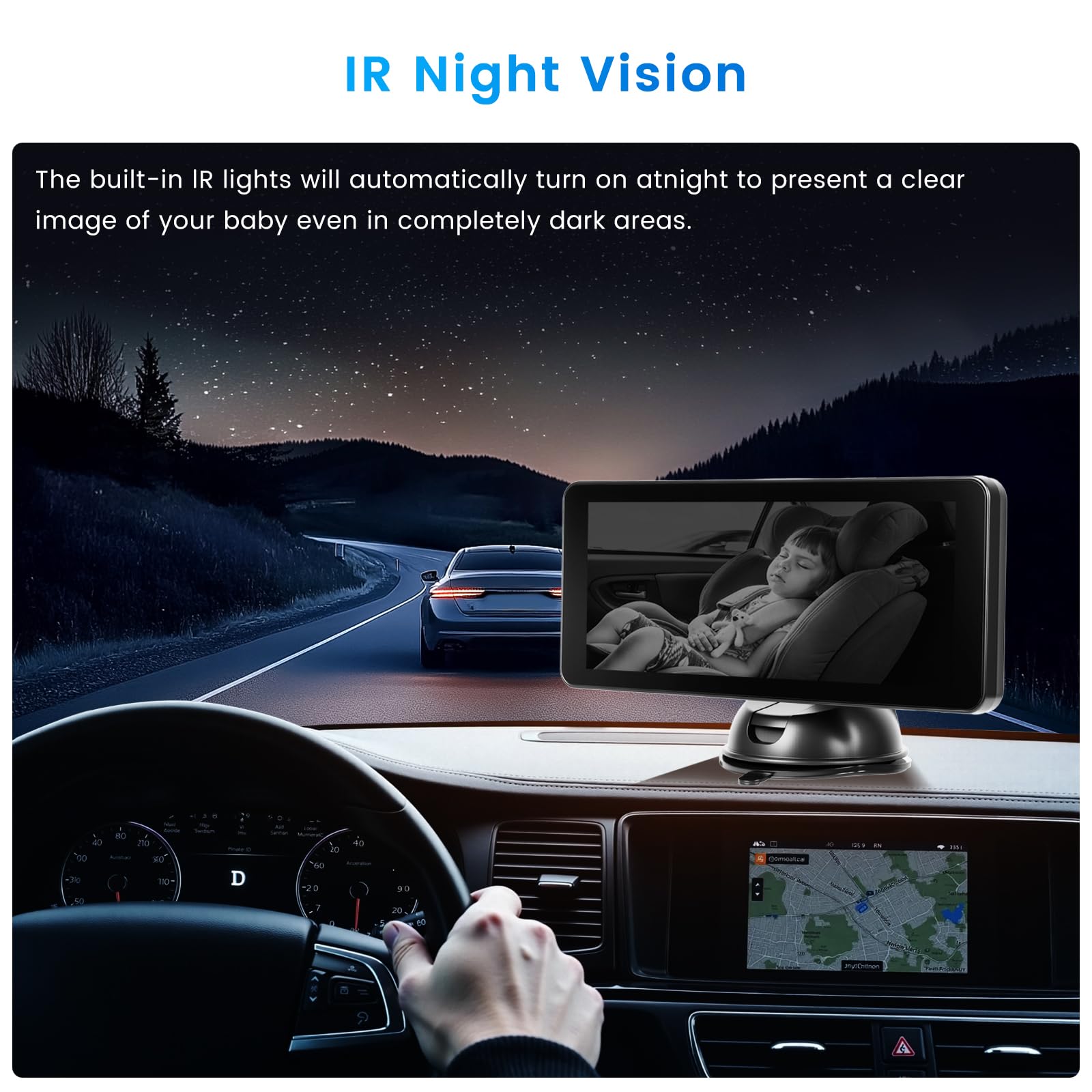 Hikity Monitor per Neonati in Auto - Stabilità Posteriore Telecamera Posteriore con Monitor da 6,9" per Seggiolino Auto - 2 Telecamere, Supporto Ventosa, DC 12V, Telecamera Auto Per Bambini