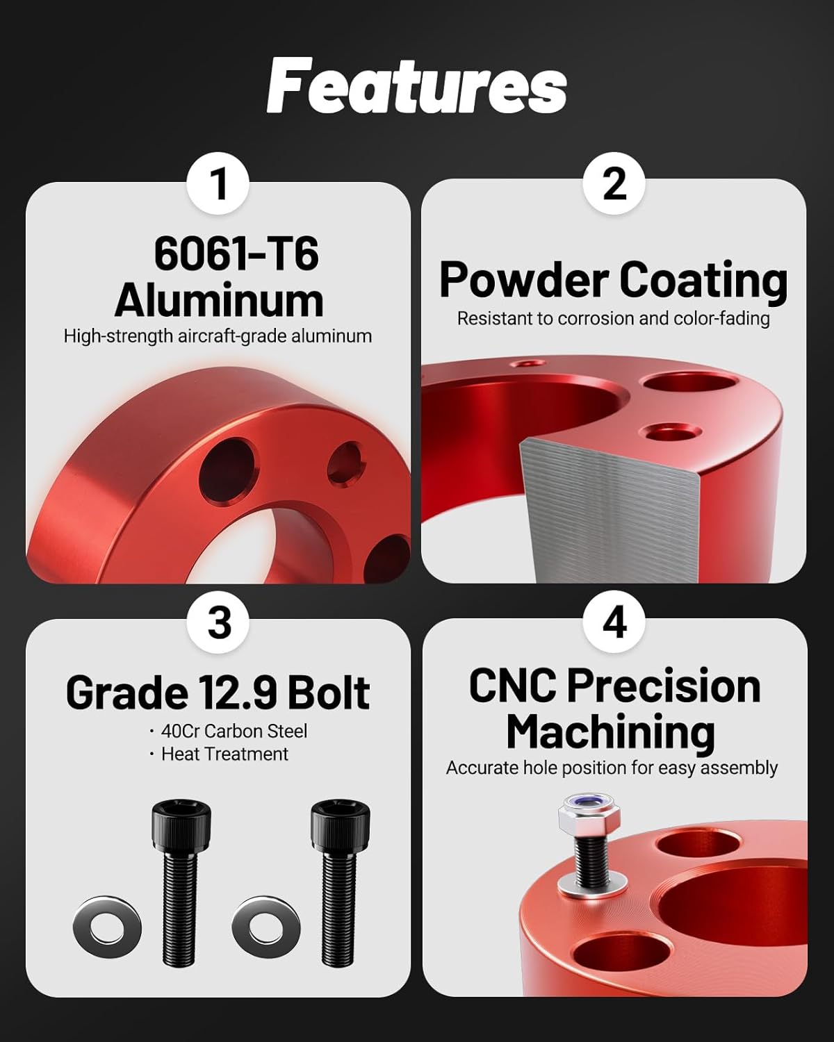 EVIL ENERGY 3" Front and 2" Rear Leveling Kits Compatible with 2007-2024 Chevy Silverado 1500 GMC Sierra 1500 2WD 4WD, 3 inch Front and 2 inch Rear Suspension Forged Strut Spacers Lift Kits Red