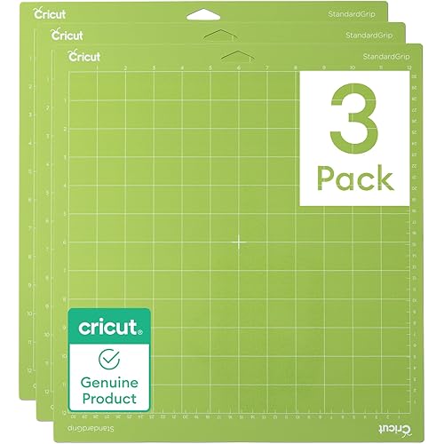 Cricut StandardGrip Machine Mats 12in x 12in, Reusable Cutting Mats for Crafts with Protective Film, Use with Cardstock, Iron On, Vinyl and More, Compatible with Cricut Explore & Maker (3 Count)