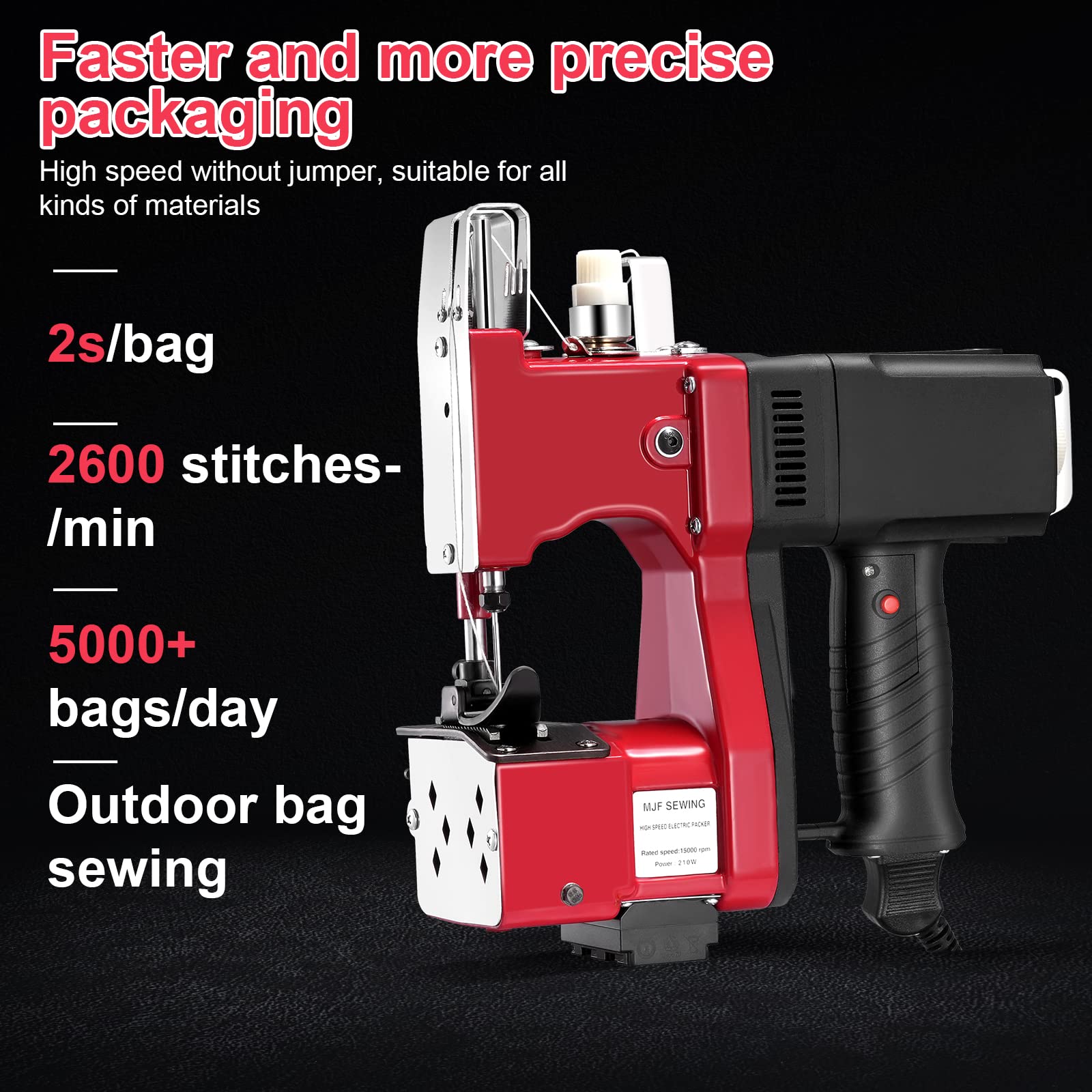 Machine de fermeture de sac 2 secondes/sac,220V Portable Machine à coudre Sac Stitcher électrique Coudre scellant couseuse pour sac en peau de serpent tissé Sac en papier de riz en plastique