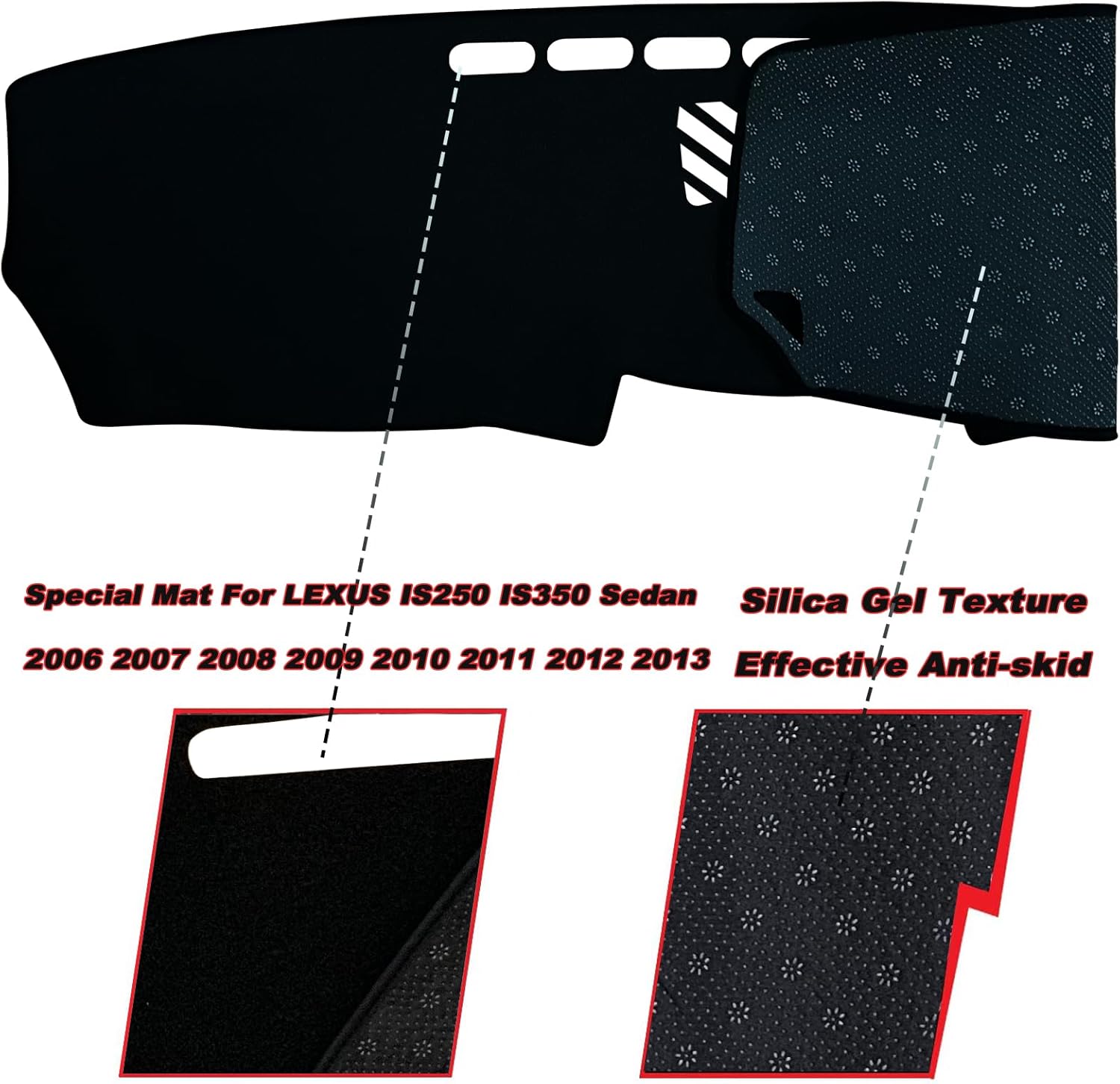 Dash Mat Cover Interior Dashboard Protection pad Compatible with Lexus IS250 IS350 Sedan 2006-2013 Dashboard Cover Pad Carpet Protector (Black Trim)