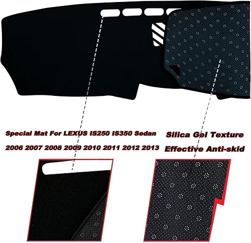 Miniatura 8 de Funda para salpicadero interior compatible con Lexus IS250 IS350 Sedan 2006-2013, protector de alfombra (borde rojo)