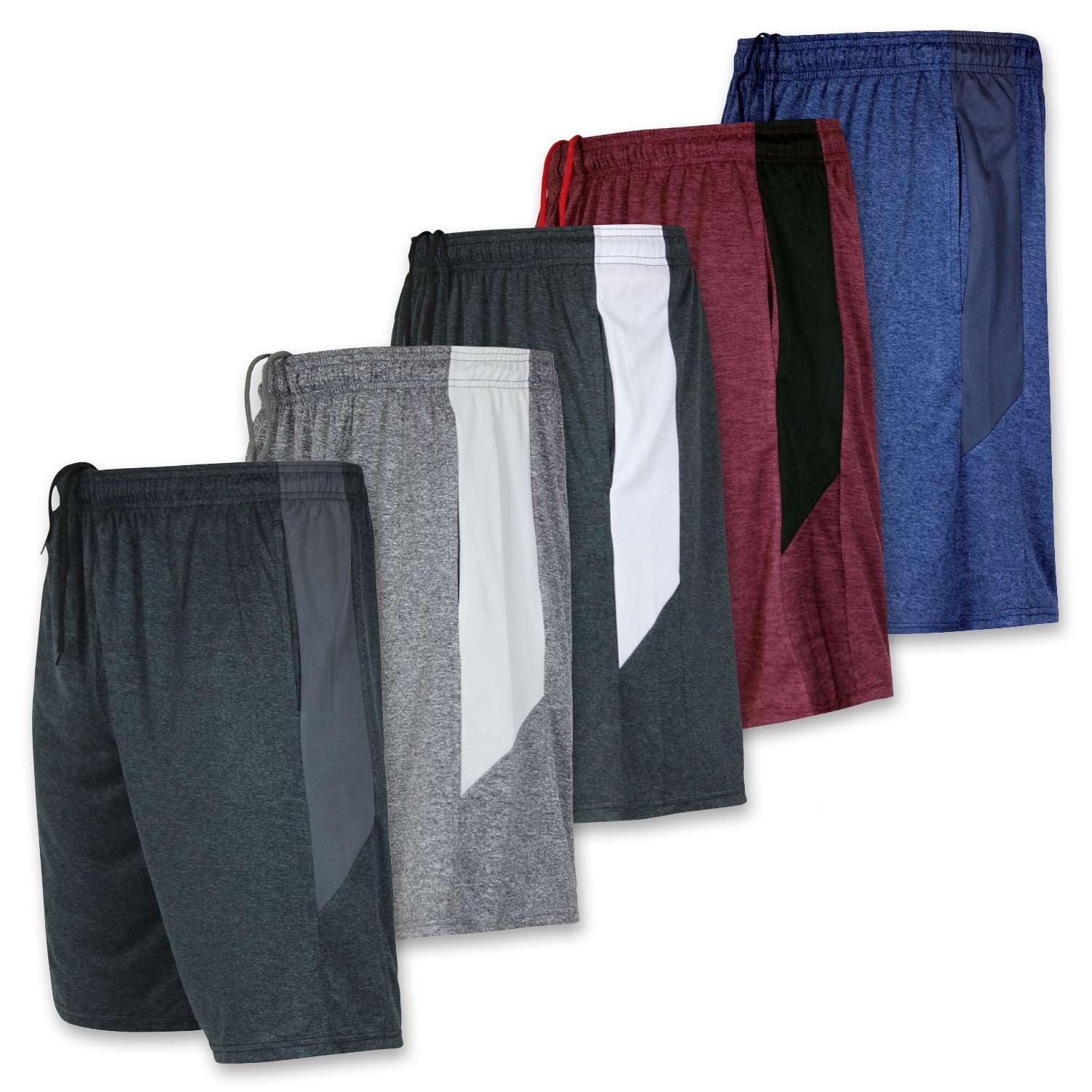 Real EssentialsMen’s 5 Pack: 9" Dry-Fit Shorts – Athletic Gym, Workout, Basketball, Running, Casual Lounge Active Pockets
