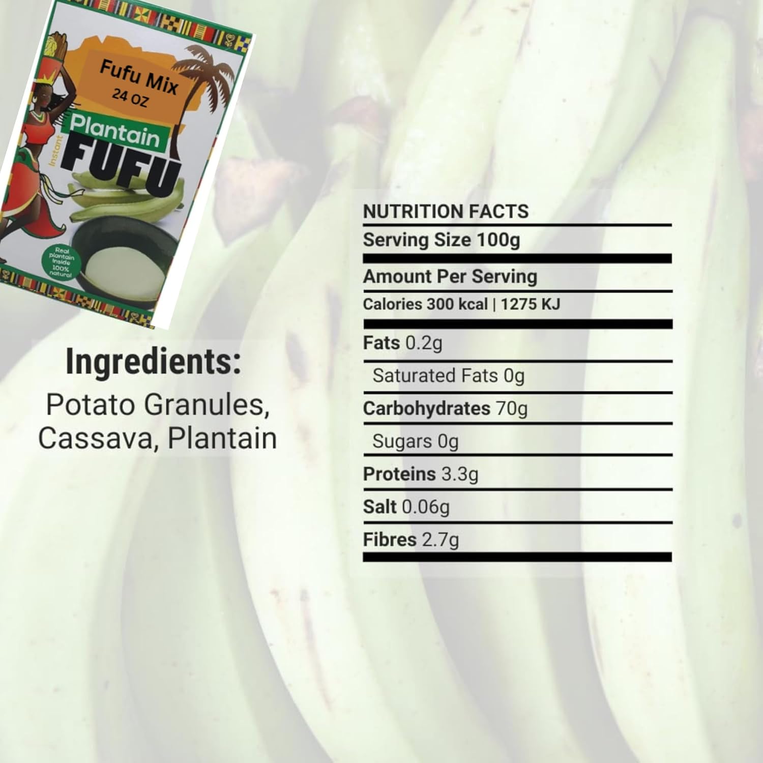 Fufu Flour - Organic Gluten Free All Purpose Fufu Flour, Plantain Flour, Fufu Mix, Vegan Flour for African Food, Green Banana Powder | (Plantain Fufu 24oz)