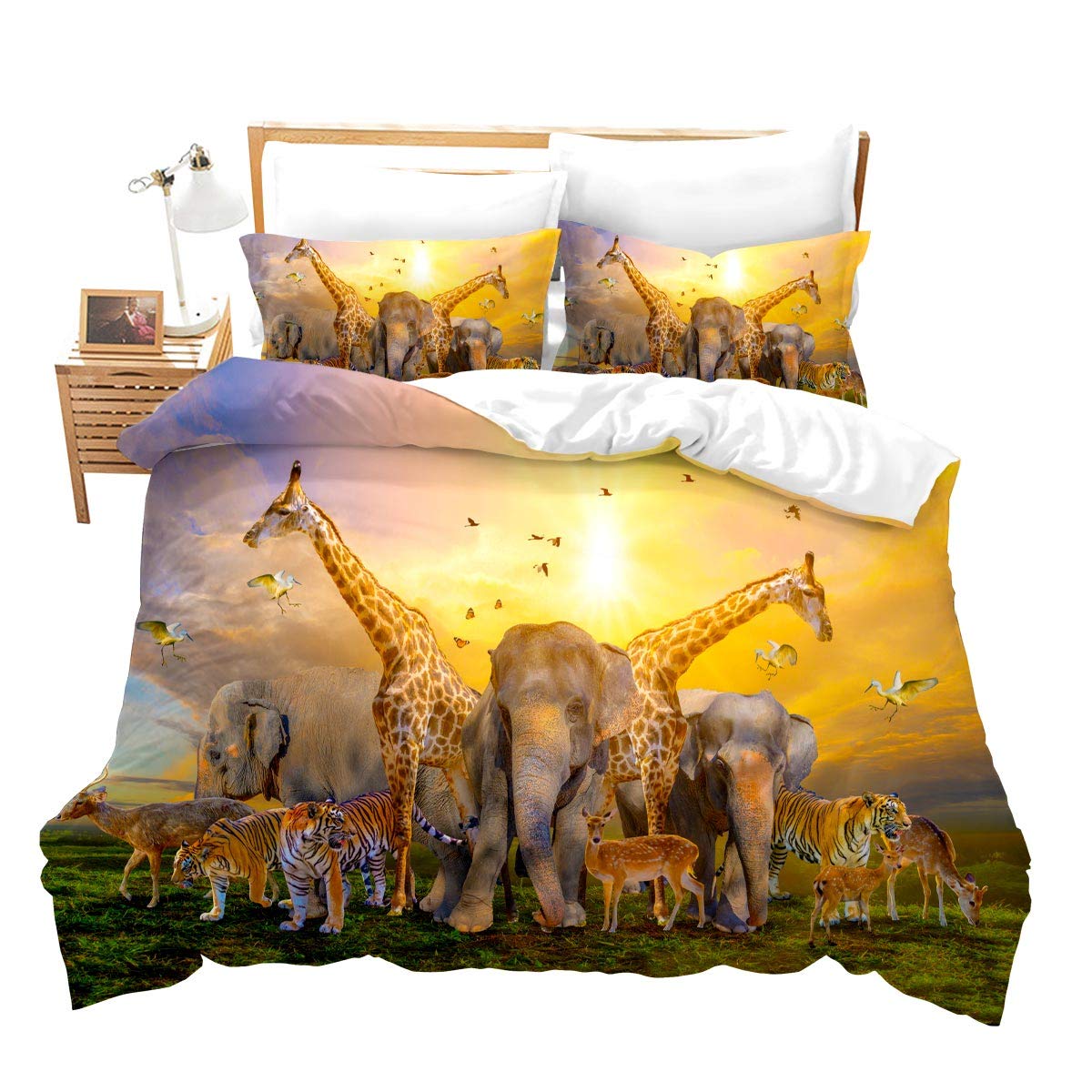 Housse de couette girafe et animaux de la savane pour lit 3 pieces