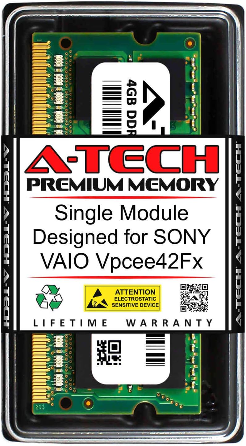 A-Tech 4GB RAM for Sony VAIO VPCEE42FX | DDR3 1066MHz SODIMM PC3-8500 204-Pin Non-ECC Memory Upgrade Module