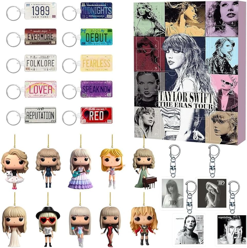 HASTHIP® Taylor Swi*t Merch Music Lovers 24 Days Countdown Advent Calendar Gift, Taylor Merchandise with 24pcs Hanging Ornaments Kit for Women and Men