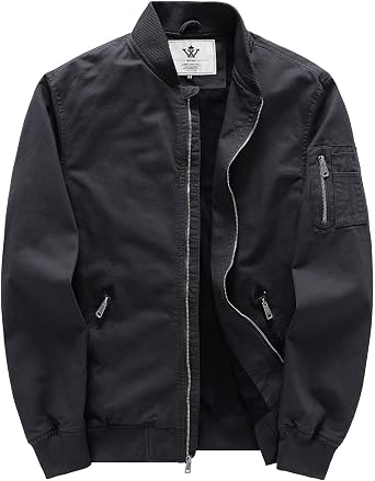 WenVen Mens Lightweight Cotton Flight Bomber Jacket Casual Military Windbreaker