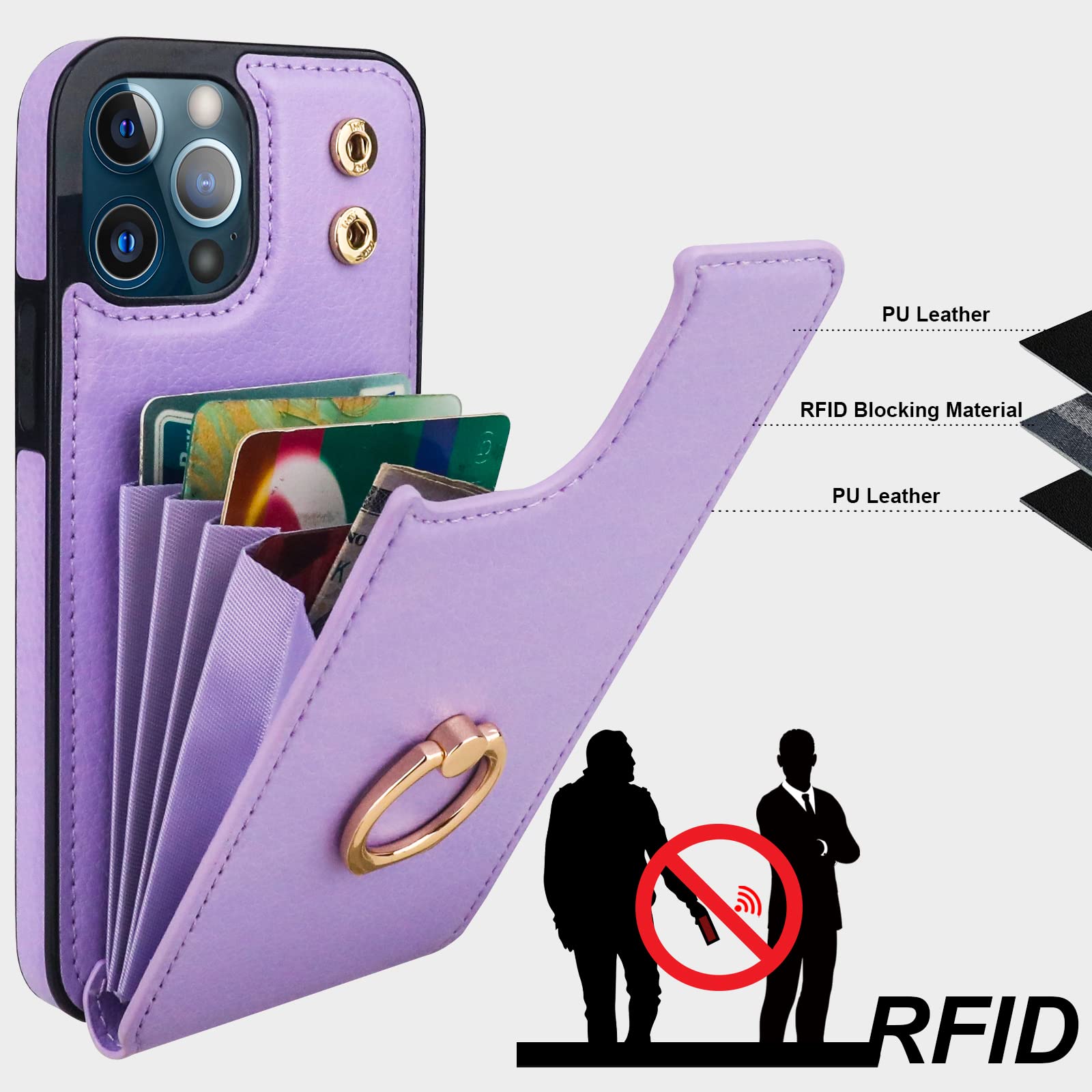 Folosu Custodia A Portafoglio Per IPhone 12 Pro Max – Pelle PU Con Porta Carte, Anello Girevole 360° E Blocco RFID – Colore Rosso