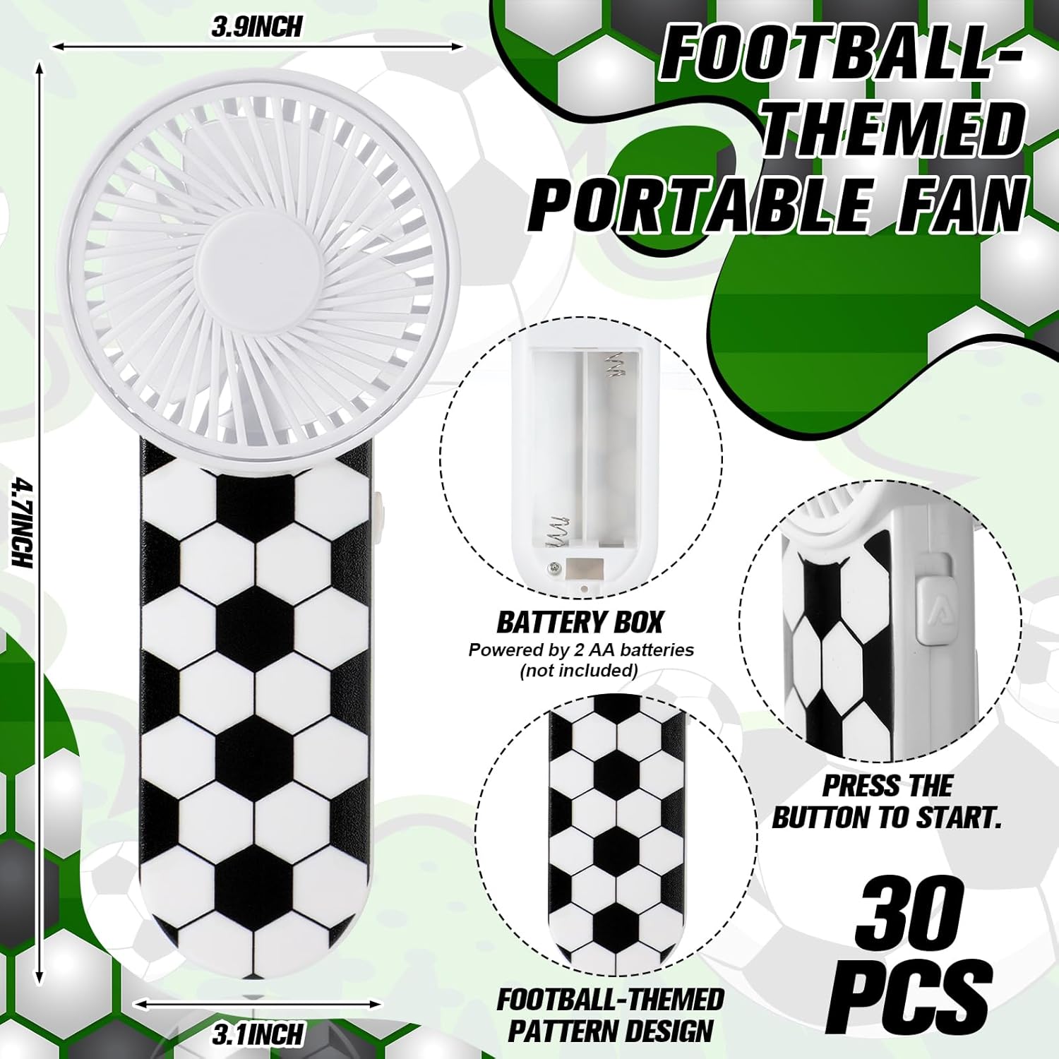 Riakrum 30 Pcs Soccer Portable Fans Bulk Mini Handheld Personal Fans for Team Player Coach Gifts Soccer Goodie Bags Stuffer Party Favors