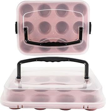 2-Pack Pink Cupcake Pan with Lid, 12-Cup Nonstick Cupcake Baking Pan with Handle for Easy Baking and Travel Perfect Cupcake Pan for Parties, Birthdays, and Gifting