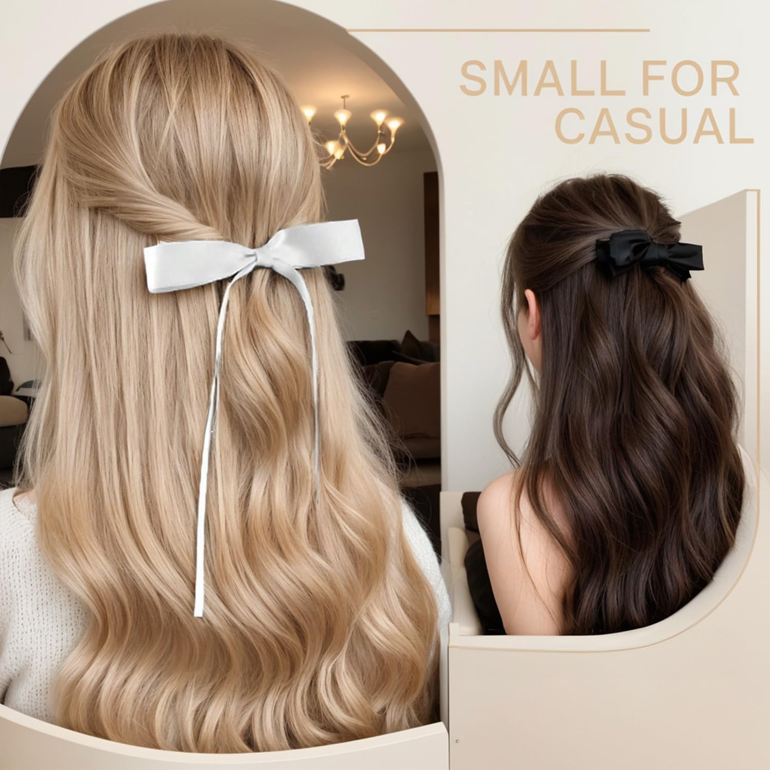 6 fiocchi per capelli, accessori per capelli, 4 fiocchi piccoli e 2 grandi per donne, fermagli per capelli a coda lunga (6 fiocchi)