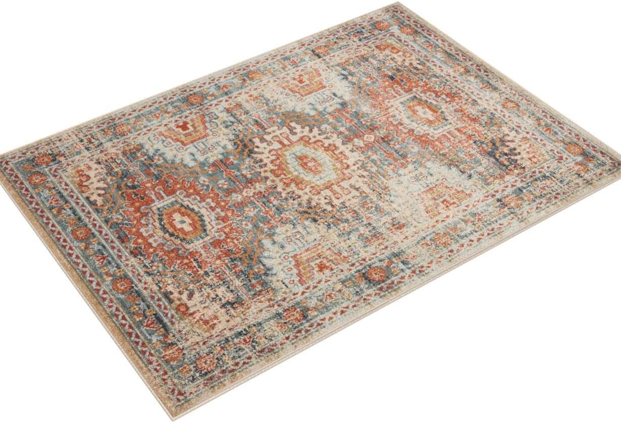 Reversible Oriental Blue Synthetic 27" x 48" Stain-Resistant Rug