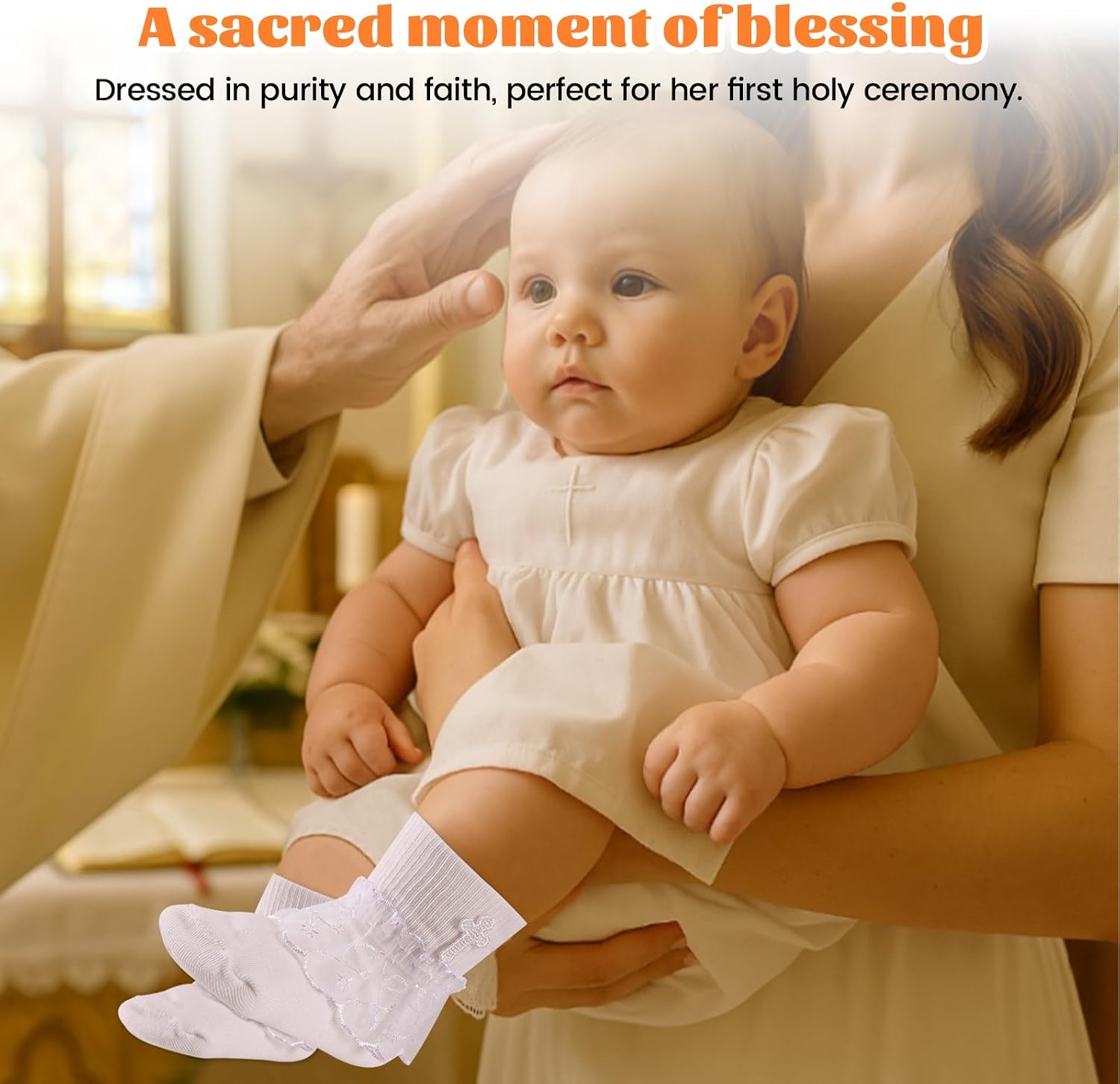 Rotel Baptism Socks for Baby Infant,White Newborn Christening Outfit Socks With Cross,Christening Dresses for Baby Girl Boy