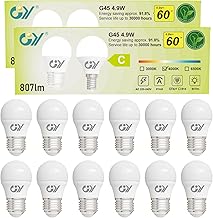 GY E27 LED Bulbs, 4.9 W (Equivalent to 60 W), G45 Small LED Bulbs, 4000 K Natural Light, 807 Lumens, Energy Saving Bulbs Neutral White, CE Certified, 12 Pieces