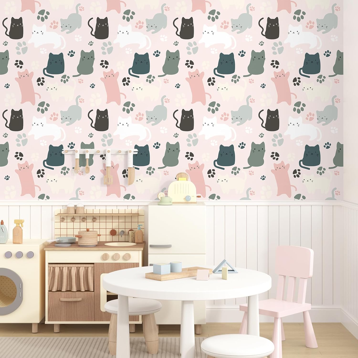 Cat Wallpaper Peel and Stick Animal Pink Contact Paper Fun Wallpaper Cute Kitten Self Adhesive Removable Contact Paper for Kids Room Bedroom Countertops Nursery Cabinet Liners 17.5"x102"