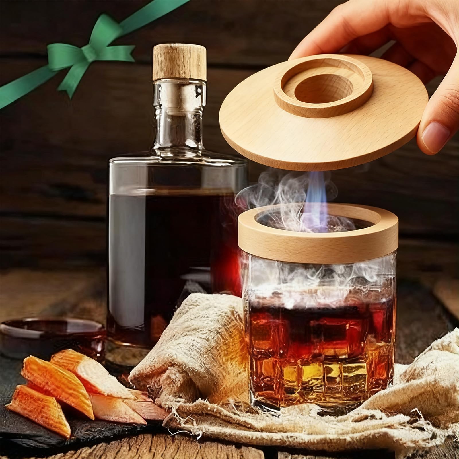 Set di affumicatori per cocktail e whisky, kit con lighter, 6 flavors Wood Chips and Cleaning Tools, Old Fashioned Whisky, accessori da cockTail, regalo per papà, marito e amanti del cocktail