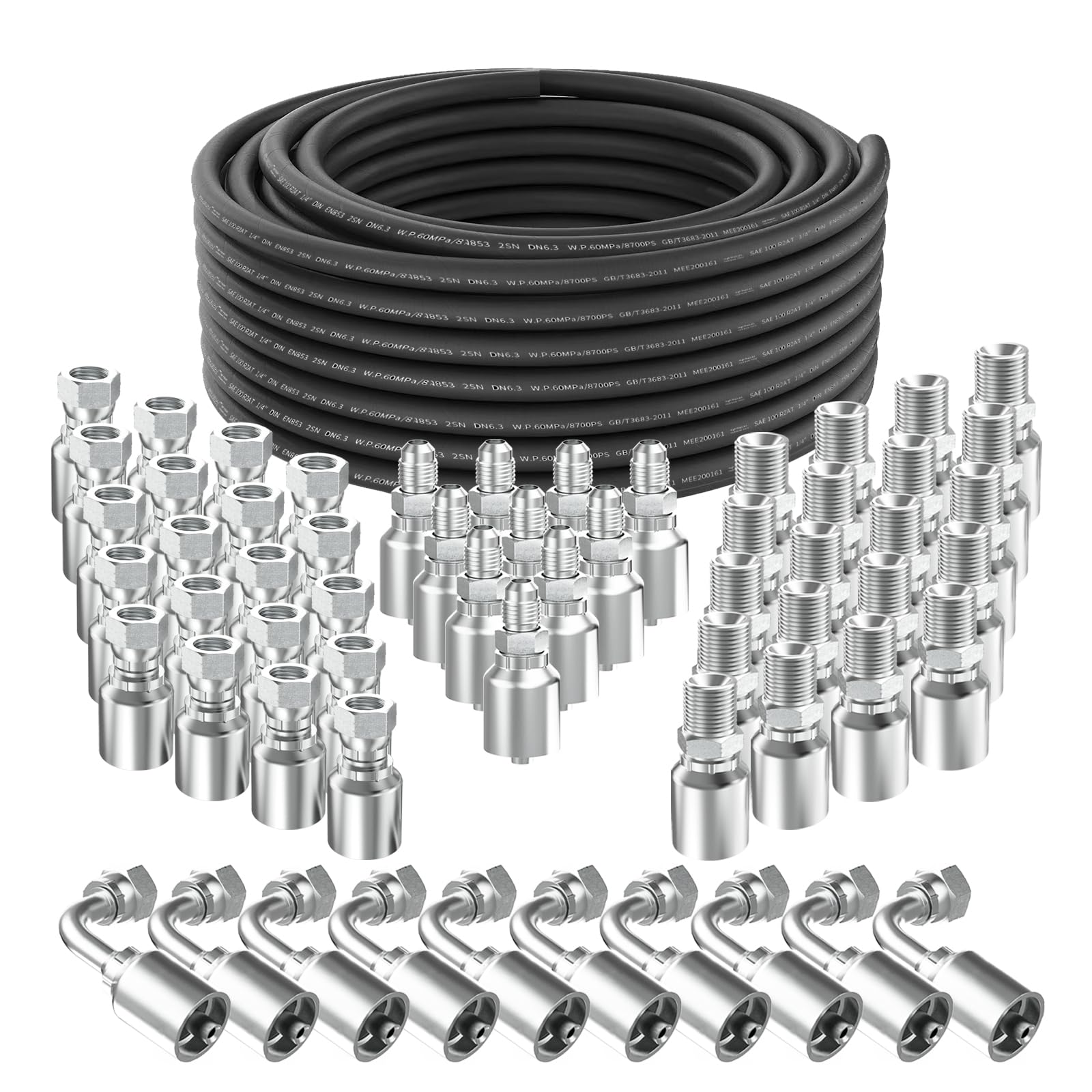 328Ft 1/4 inch Hydraulic Hose with 60PCS 1/4" Fittings