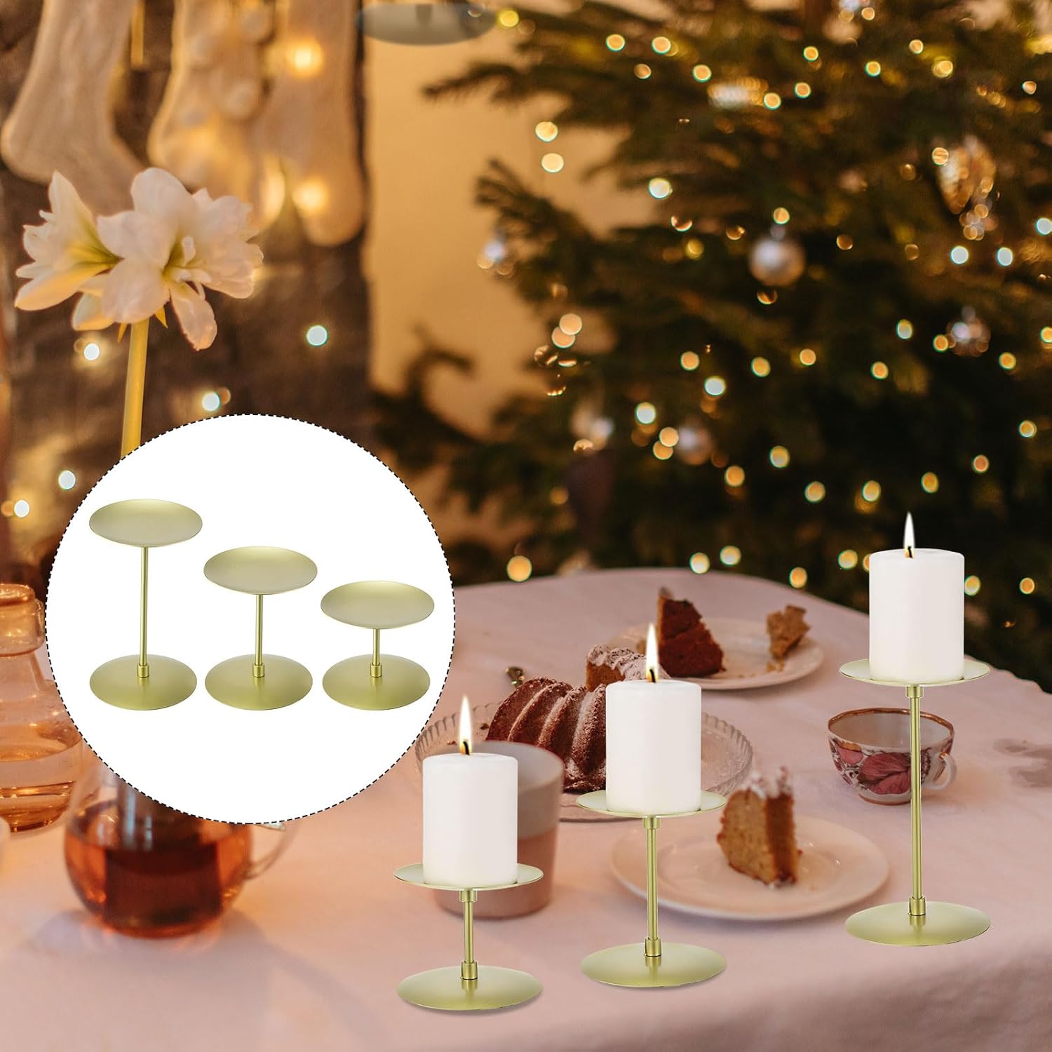 YOKIVE 4 Set Candelabra Candle Holders, Table Stable Base | Great for Farmhouse, Decor Party, Gold, Multiple Size