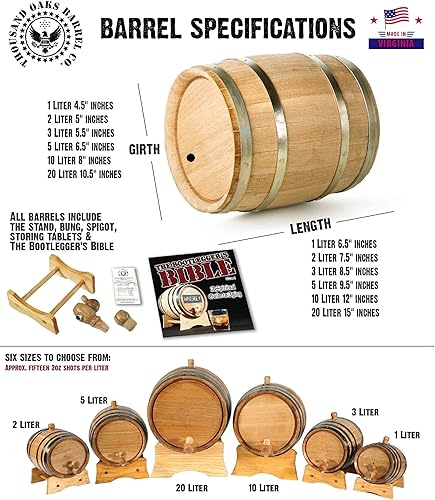 Miniatura 5 de Thousand Oaks Barrel Co.  Barril de vino de roble personalizado de 1 litro con soporte, tapón y grifo  Cócteles de edad, vino y mucho más  Diseño de