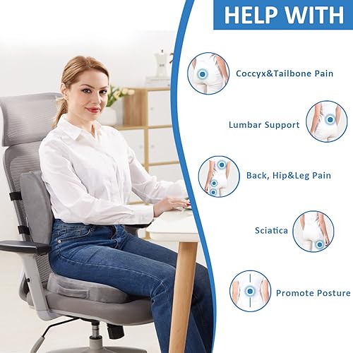 Vista 23 de SAIREIDER Cojín de silla y almohada de apoyo lumbar para silla de oficina, cojines de asiento de automóvil, almohadas de apoyo de respaldo de espuma