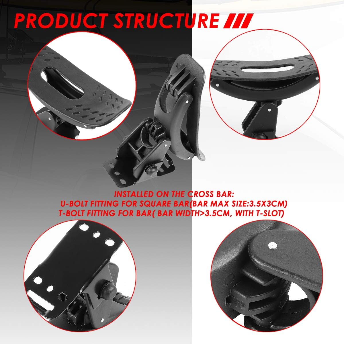 Auto Dynasty 4 Pieces Adjustable Saddle Kayak Car Truck Roof Top Crossbar Mount Rack Carrier Boat Canoe Snowboard, Black
