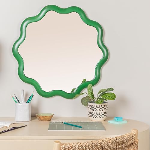 Miniatura 7 de Creative Co-Op WavyScalloped - Espejo de pared ondulado de madera, verde
