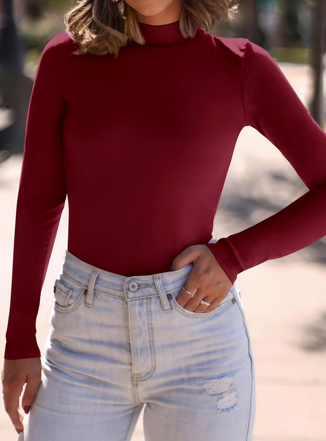 PRETTYGARDEN Women's Turtleneck Long Sleeve Shirts 2026 Fall Basic Tees Ribbed Fitted Tops Thermal Layering Knit Top Clothes - Image 6