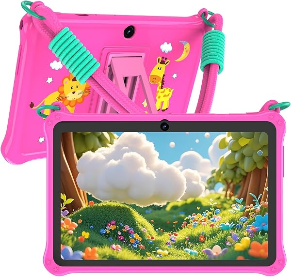 GOZZGEAR Android 13 Kids Tablets 7 inch for Toddler, Parental Control, Free Kids APP, 32GB, Expandable 512GB, 3500Mah, WiFi Dual Camera with Eye Protection, Pink - 1