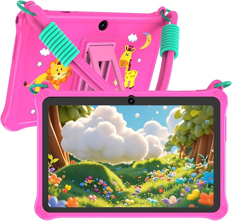GOZZGEAR Android 13 Kids Tablets 7 inch for Toddler, Parental Control, Free Kids APP, 32GB, Expandable 512GB, 3500Mah, WiFi Dual Camera with Eye Protection, Pink