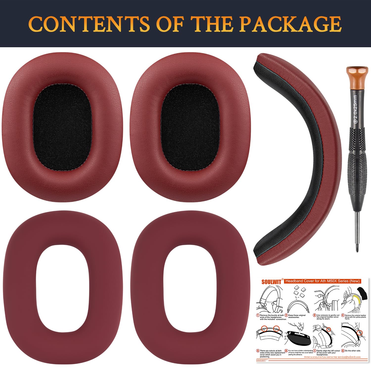 SOULWIT Ear Pads Cushions + Headband + Silicone Earpads Cover Protector, Replacement Kit for ATH M50, M50X, M50XWH, M50XBT - Image 3