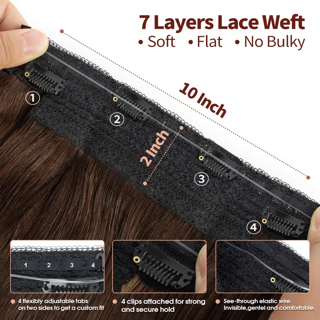 Dark Brown Halo Hair Extensions Real Human Hair 22inch/100g Seamless Invisible Wire Hair Extensions with 4 Clips in and Adjustable Elastic Line Straight Halo Human Hair Extensions for Women