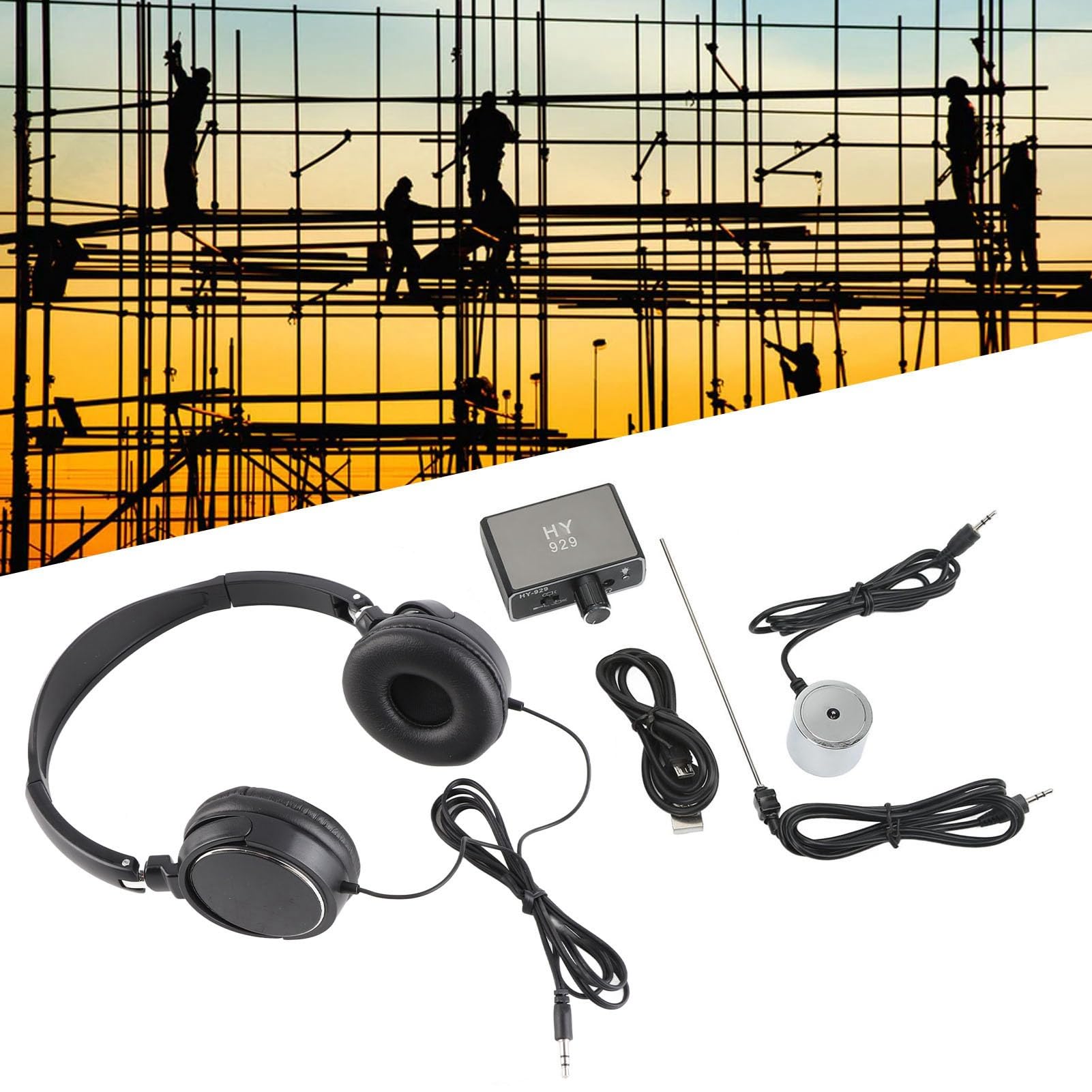 Sonew Monitor de Fugas de Agua, Kit Detector de Fugas de Tuberías de Agua Subterránea, Herramienta Intensificadora de Sonido de Detección de Fugas, con Auriculares
