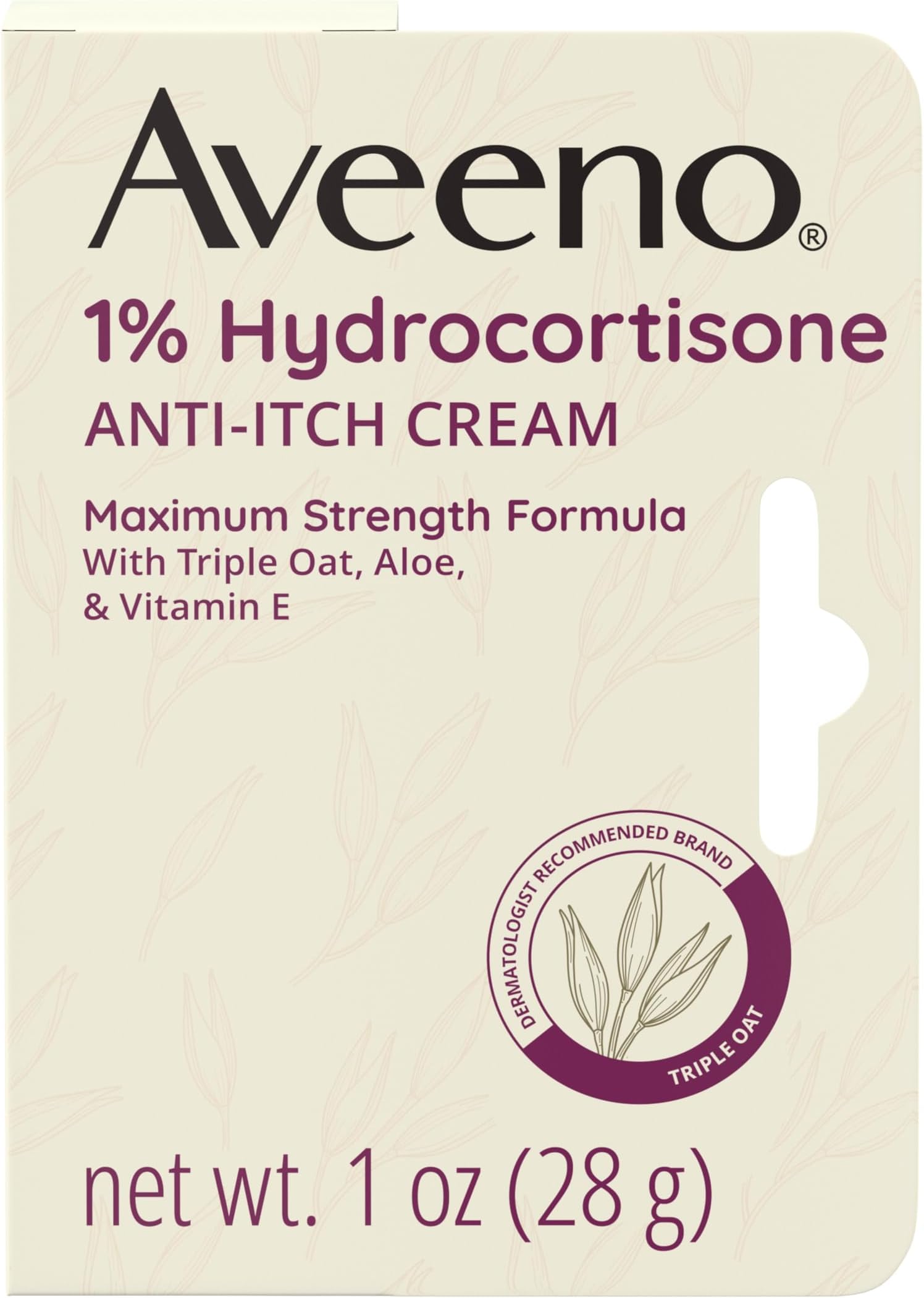 Aveeno Maximum Strength 1% Hydrocortisone Anti-Itch Cream, Triple Oat, Aloe & Vitamin E For Itch Relief From Eczema, Psoriasis, Insect Bites, Poison Ivy, Oak & Sumac & Detergents, 1 oz, 2 Pack