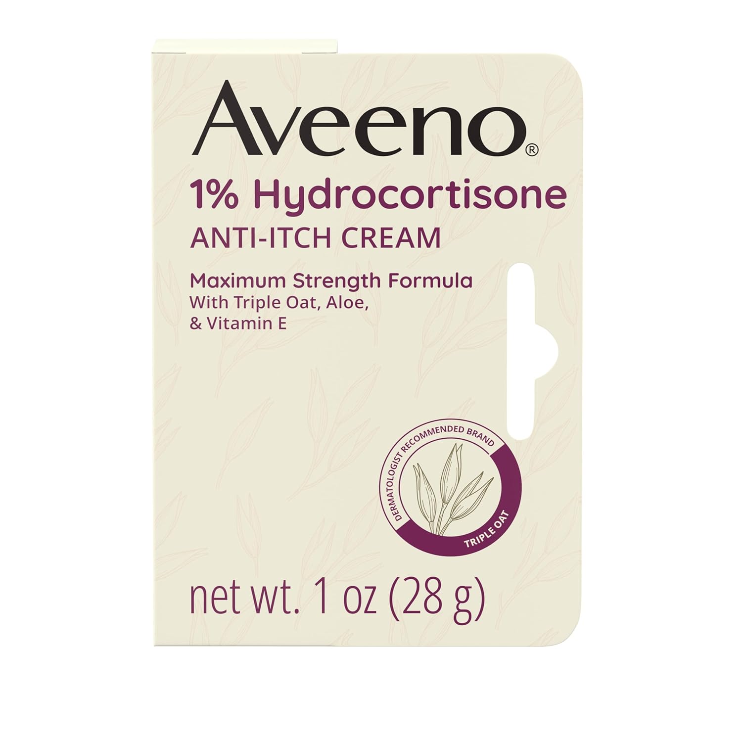 Aveeno Maximum Strength 1% Hydrocortisone Anti-Itch Cream with Pure Oat Essence, Triple Oat Complex, Aloe & Vitamin E, for Itch, Rash & Redness Relief, 1 oz Aveeno Maximum Strength 1% Hydrocortisone Anti-Itch Cream with Pure Oat Essence, Triple Oat Complex, Aloe & Vitamin E, for Itch, Rash & Redness Relief, 1 oz