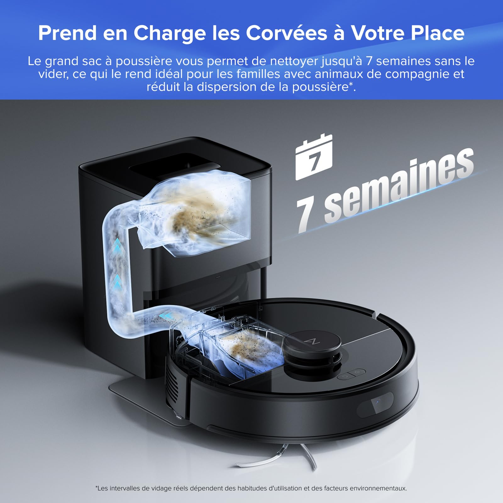roborock Q7 L5+ Set Aspirateur Robot Laveur avec Station, 8000 Pa Aspiration, Vidange Automatique, 3 Niveaux d'eau, Double Anti-emmêlement, Navigation LiDAR, Idéal pour Poils d'animaux/Tapis, App