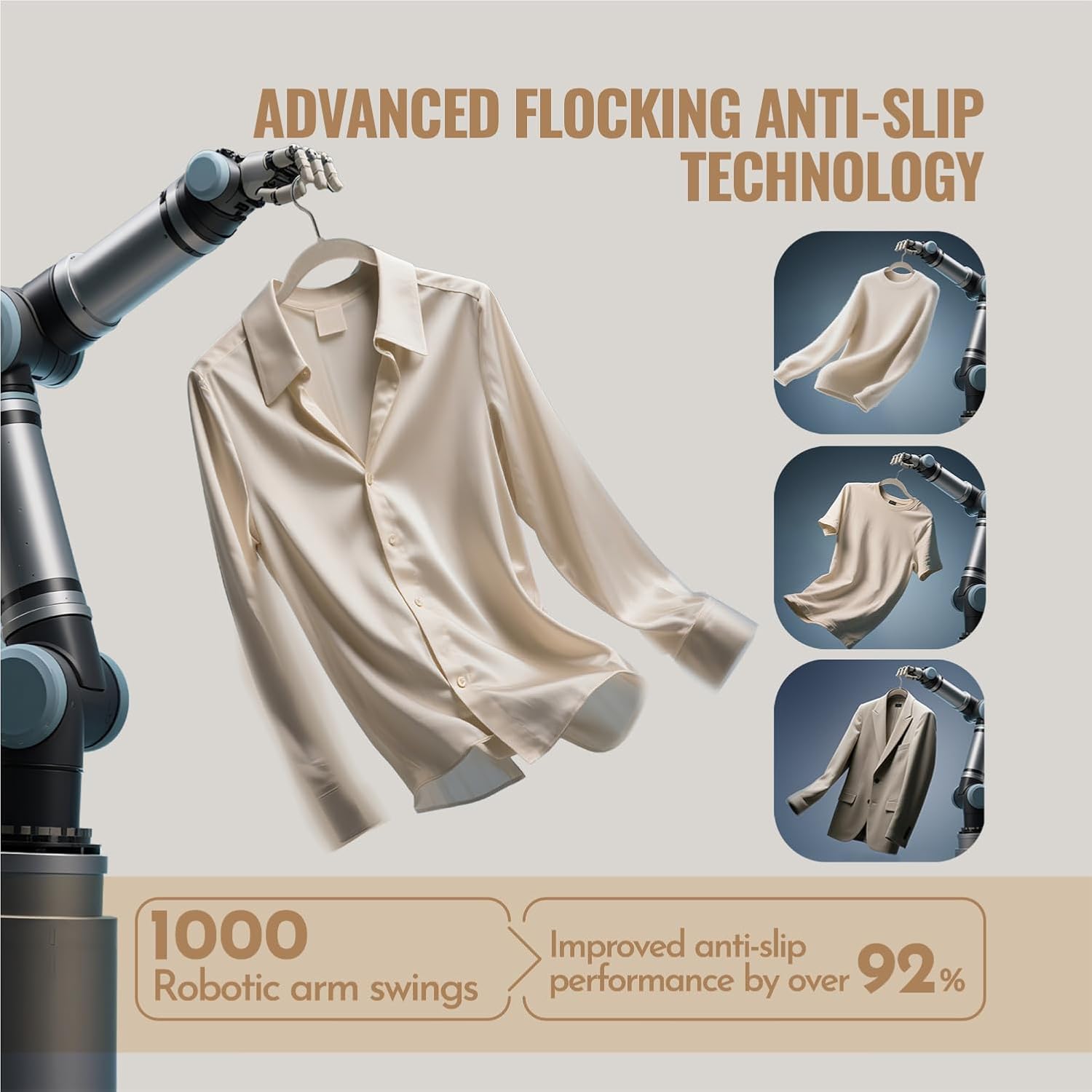 30 Pack Velvet Hangers for Clothes – Non-Slip Slim Flocked Shirt Hangers with 360° Swivel Hook, Space-Saving Felt Hanger for Coats, Sweaters, Tops, Blouses(Beige) - Image 3