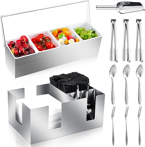 Vista 32 de Tessco for you Bandeja para decorar con tapa, contenedor de condimentos refrigerado por hielo con cuchara de hielo, mini pinzas de metal
